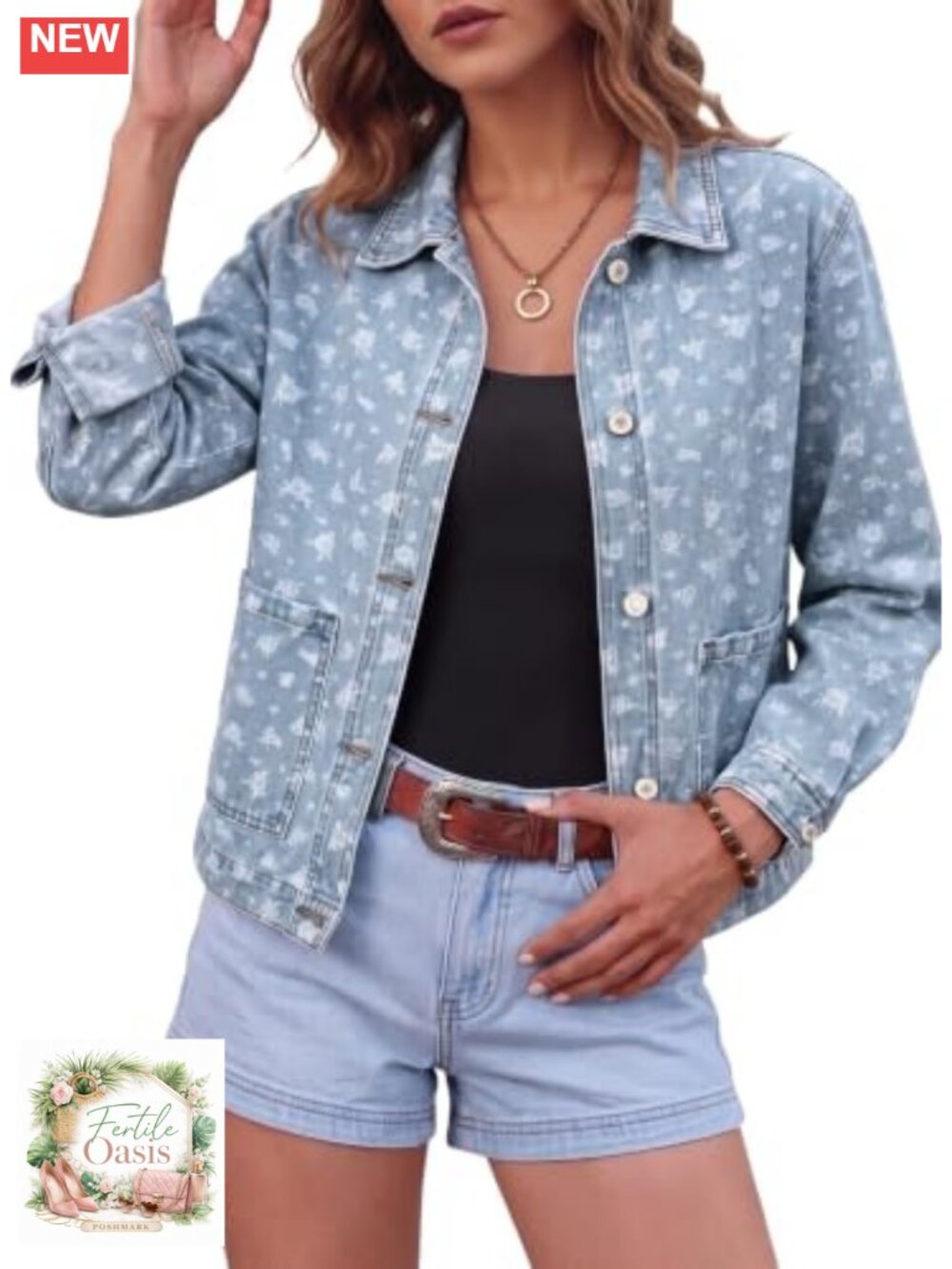 Women's Denim Trucker Jacket, Stretchy Fitted Jean Shacket, Button Down